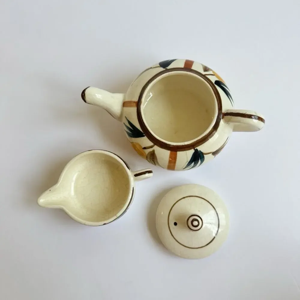 Vintage Tea for One Stacking Set Teapot Creamer Autumn Leaves Pattern Pear Japan